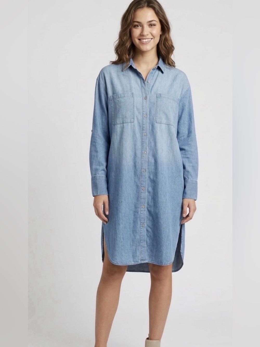 Denim Shirt Dress| Oversize Light Wash Denim Dress Size M